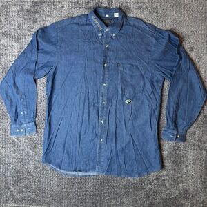 Vtg Roper Mossy Oak Mens XL Denim Button Down Shirt Long Sleeve Blue Cotton